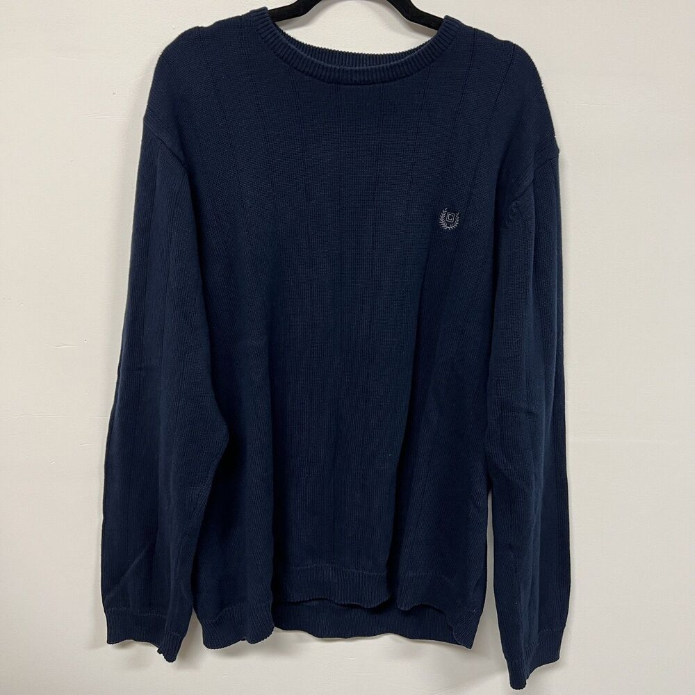 Chaps Ralph Lauren Crest Logo Fisherman Knit Sweater Crewneck XL Navy Preppy